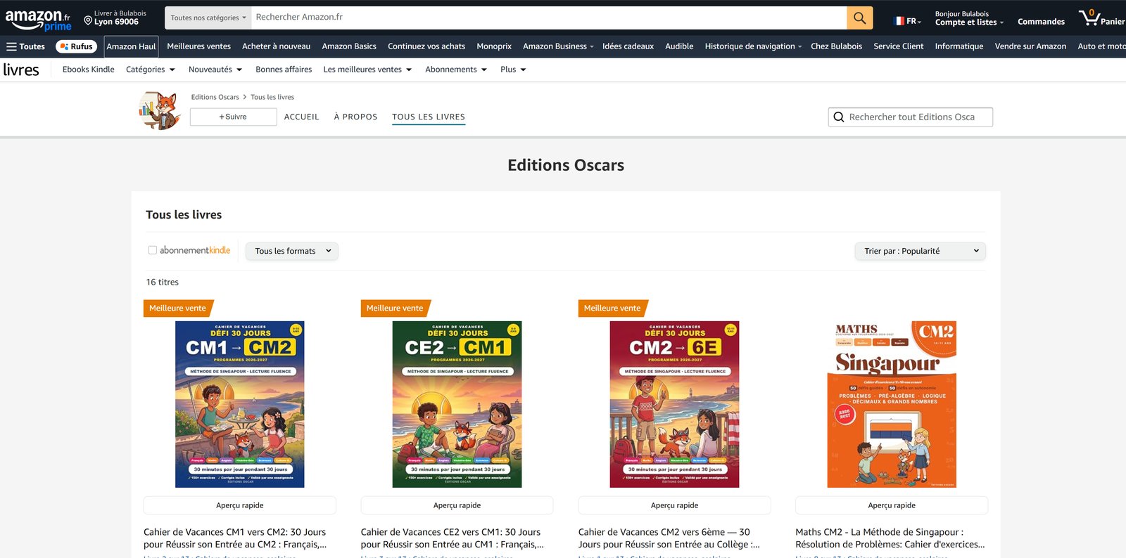 Boutique auteur Éditions Oscars sur Amazon — plusieurs titres en Meilleure vente